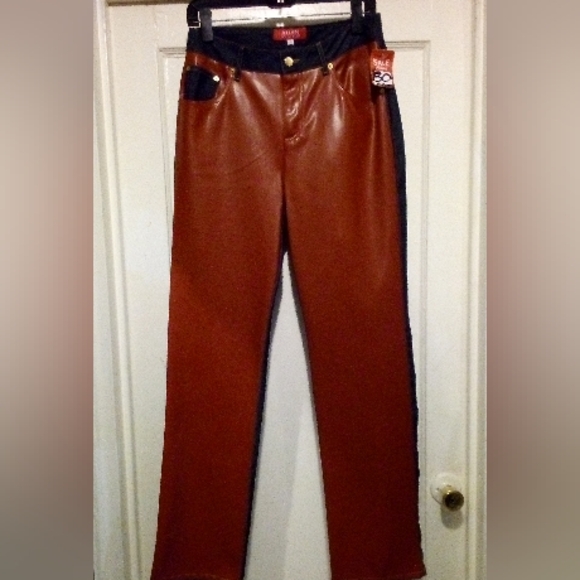 "ALLEN BY ABS FAUX LEATHER/ DENIM COTTON JEANS - Picture 2 of 13